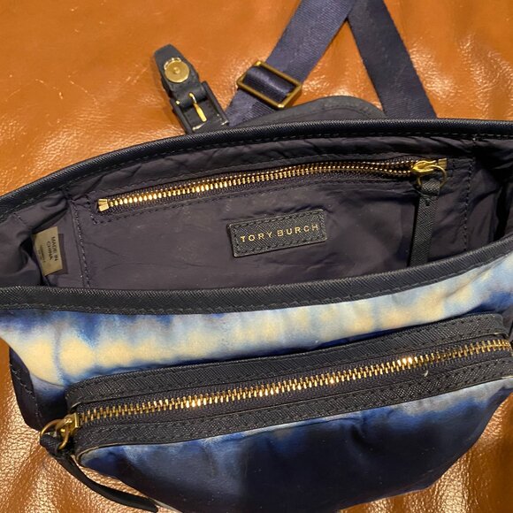 Tory Burch Nylon Tie-Dye Crossbody Bag Blue/White "Scout" - Picture 8 of 11